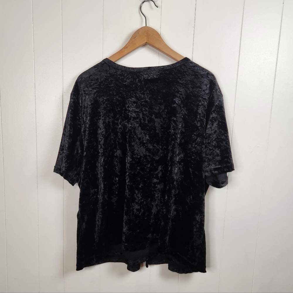 Y2K Vintage Black Velvet Velour Short Sleeve Top Size 2X Stretchy Whimsigoth 90s - Picture 5 of 11